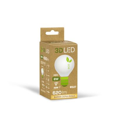 Żarówka ledowa 3LED kulka E-27 8W barwa ciepła
