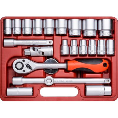 Klucz nasadowy z grzechotką 72T, 1/2", 10 - 32 mm zestaw 23 sztuk Jufisto