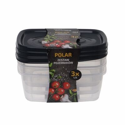 Zestaw pojemników POLAR prostokąt 1,1 l antracyt 3szt.
