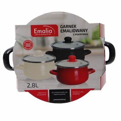 Garnek emaliowany z pokrywką 18 cm 2,8 l czarny