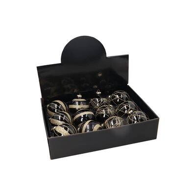Bombka szklana 8 cm czarno-złota mix