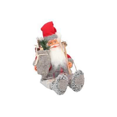Figura tekstylna Mikołaj siedzący 47 cm czerwono-szary