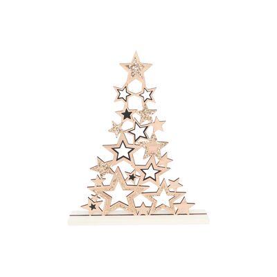Figurka drewniana choinka z brokatem 30,5 x 36 x 5 cm złota
