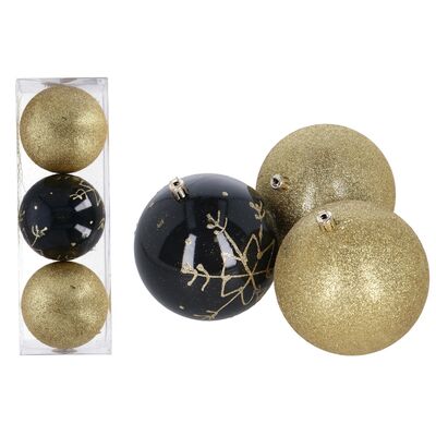 Bombki plastikowe 9 cm złoty / czarny 3 sztuki