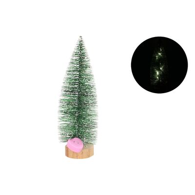 Choinka na drewnianej podstawie z LED 20 cm zielona
