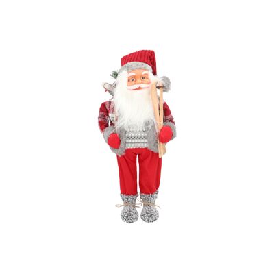 Figurka tekstylna Mikołaj 52 cm szaro-czerwony