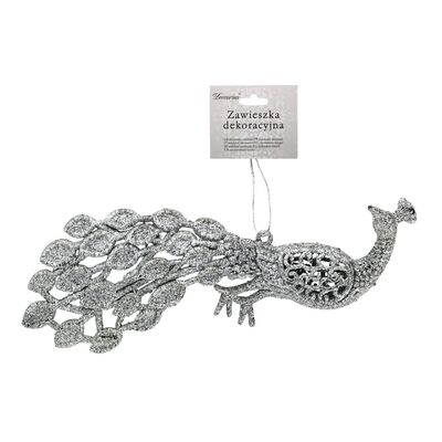 Zawieszka paw 19 cm srebrny