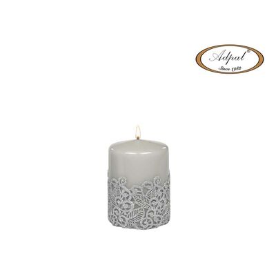 Świeca pieńkowa 10 x 7 cm koronka V lakier jasny popiel