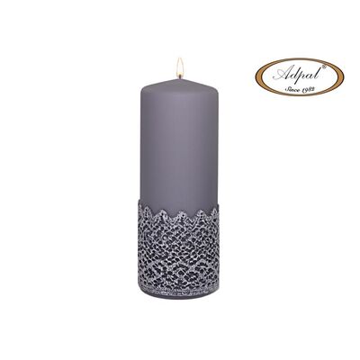 Świeca pieńkowa 20 x 7 cm koronka III lakier matowy stalowe magnolie