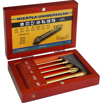 Wiertło uniwersalne tytanowane 4 - 10 mm, zestaw: 5 sztuk Condor