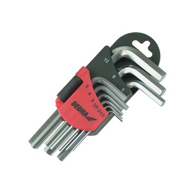 Zestaw kluczy sześciokątnych krótkich, klucze imbusowe, 9szt, CRV, 1.5-10 mm DEDRA