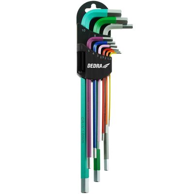 Zestaw kluczy sześciokątnych extra-długich 9szt, kolor, S2, 1.5-10 mm DEDRA