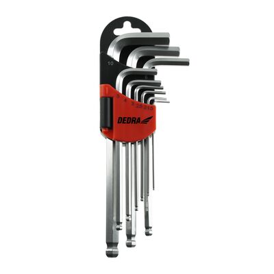 Zestaw kluczy sześciokątnych z kulką długich 9szt, CRV, 1.5-10 mm DEDRA