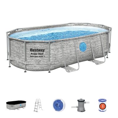 Basen owalny ze stelażem Steel Pro MAX 427 x 250 x 100 cm imitacja rattanu Bestway