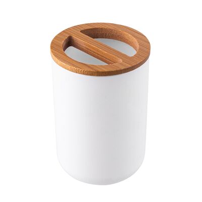 Kubek na szczoteczki plastikowy z bambusem 7 x 7 x 10,5 cm biały ALTOM