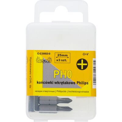 Końcówka krzyżowa PH0 x 25 mm, zestaw: 3 sztuki Condor