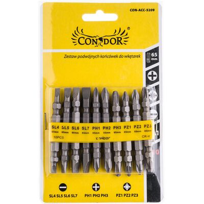 Końcówka dwustronna SL/PH/PZ/x 65 mm, zestaw: 10 sztuk Condor