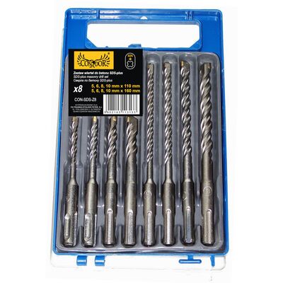 Wiertło do betonu z podwójną spiralą 5 x 6 x 8 x 10 x 110 mm, 5 x 6 x 8 x 10 x 160 mm, zestaw: 8 sztuk Condor