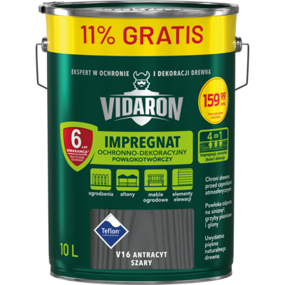 Impregnat Powłokotwórczy Ochronno-Dekoracyjny Antracyt Szary V16 10 l VIDARON