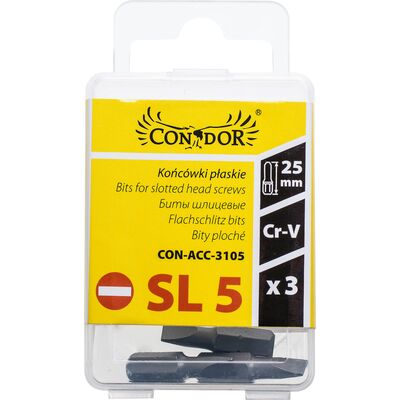 Końcówka płaska SL5 x 0,8 x 25 mm, komplet: 3 sztuki Condor