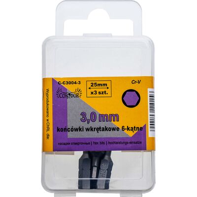 Końcówka sześciokątna H3 x 25 mm, komplet: 3 sztuki Condor