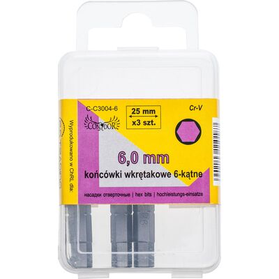 Końcówka sześciokątna H6 x 25 mm, komplet: 3 sztuki Condor