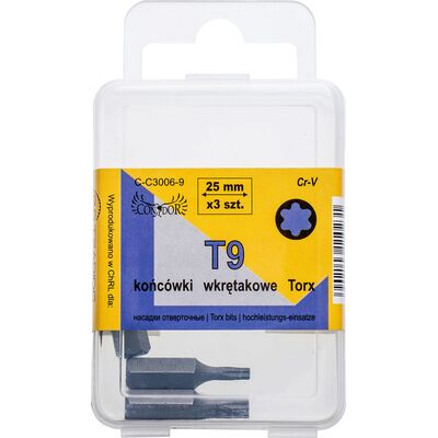 Końcówka Torx T9 x 25 mm, komplet: 3 sztuki Condor