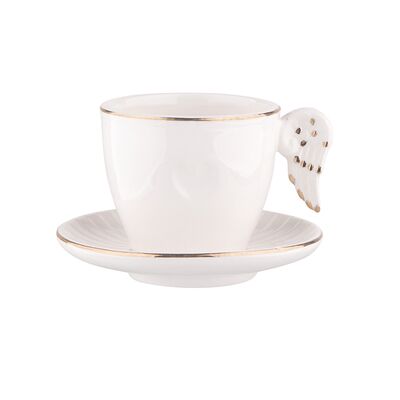 Filiżanka dolomitowa ze spodkiem i uchwytem w kształcie skrzydeł 200 ml