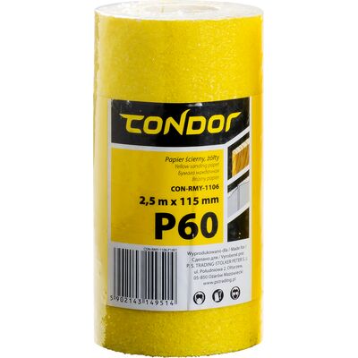 Papier ścierny "żółty" rolka 2,5 m 115 mm P60 Condor