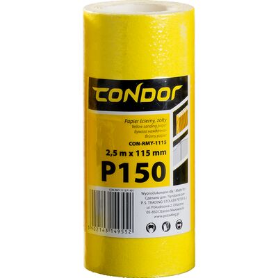 Papier ścierny "żółty" rolka 2,5 m 115 mm P150 Condor