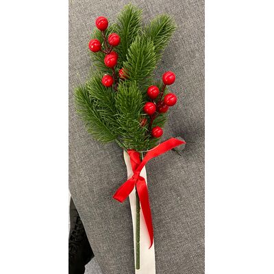 Gałązka dekorowana z jarzębiną i kokardą 30 cm