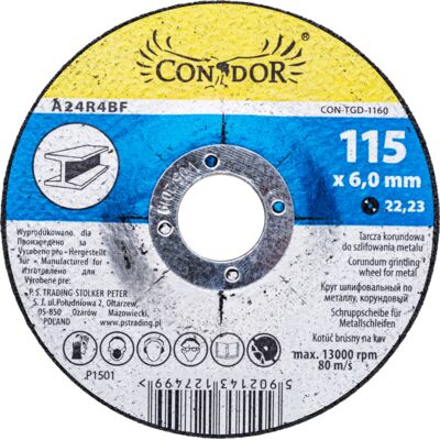 Tarcza korundowa do szlifowania metalu 115 x 6 mm Condor