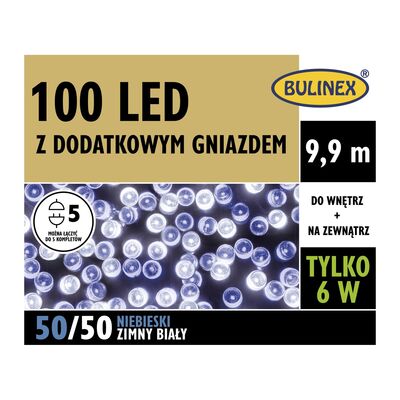 Lampki choinkowe LED 100 sztuk białe zimne z niebieskim BULINEX