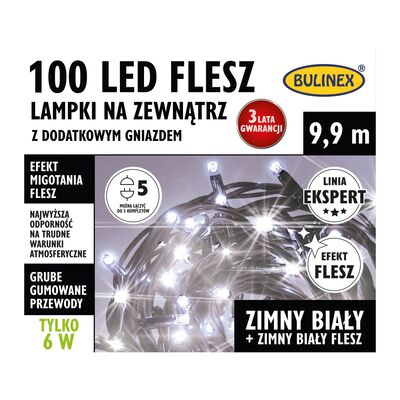 Lampki zewnętrzne flesz LED 100 sztuk białe zimne BULINEX