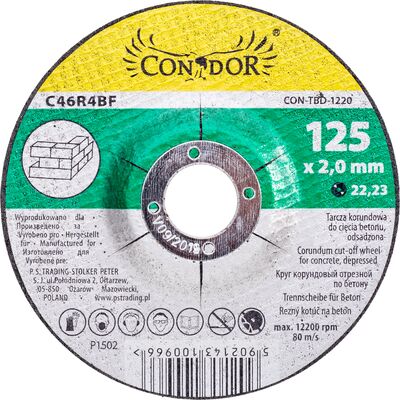 Tarcza korundowa do cięcia betonu 125 x 3 mm Condor