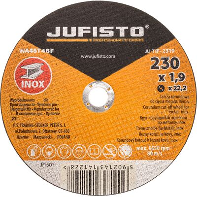 Tarcza do cięcia 230 x 1,9 x 22,2 mm Inox Jufisto