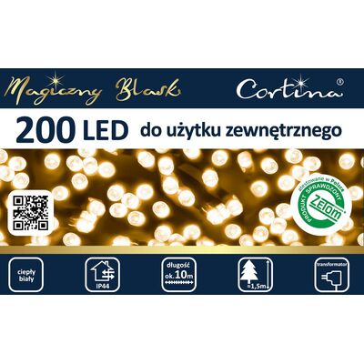 Lampki 200 LED zewnętrzne na transformator ciepły biały Cortina
