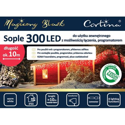 Lampki LED sople 300 zewnętrzne ciepły biały CORTINA POLAND