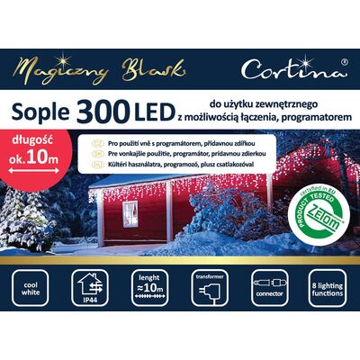Lampki LED sople 300 zewnętrzne zimny biały CORTINA POLAND