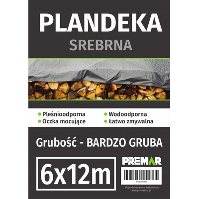 Plandeka 6 x 12 m srebrna