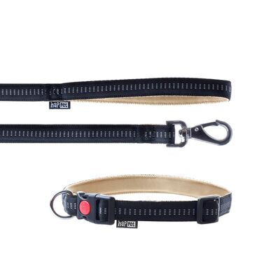 Smycz + obroża Soft Style czarny M 1,5 cm