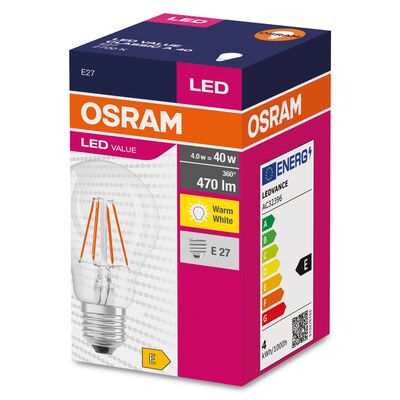 Żarówka LED VALUE CL A FIL 40 non-dim 4 W/827 E27