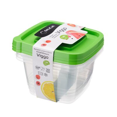 Komplet pojemników kwadratowych VIGGO 1,36 l 3 sztuki zielony