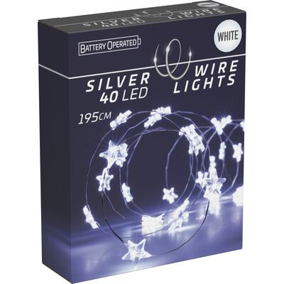 Łańcuch 40 LED gwiazdki 195 cm zimne białe