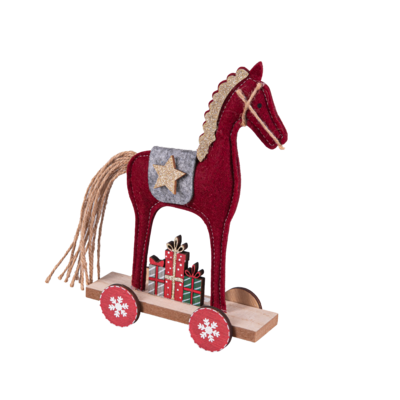 Figurka świąteczna konik 22 x 32,5 cm bordowy