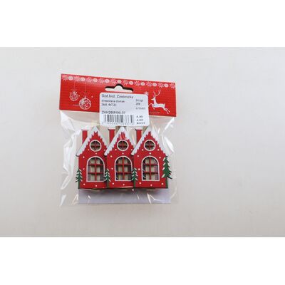 Zawieszka drewniana domek 4 x 7,2 cm 2 sztuki mix