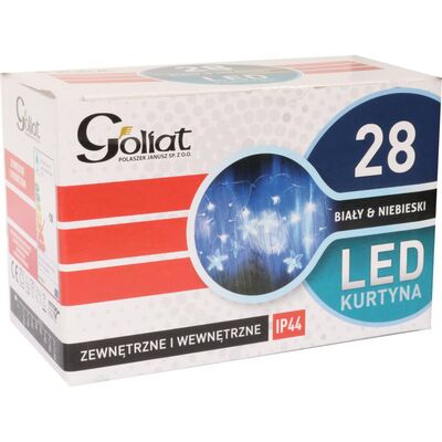 Kurtyna 28 LED z wiszącymi gwiazdami biało-niebieska