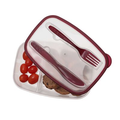 Lunchbox ze sztućcami FRESH 6,5 x 15,5 x 22,5 cm bordowy
