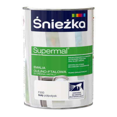 Farba emaliowa olejno-ftalowa Supermal półpołysk biały F300 0,8 l Śnieżka