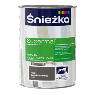 Farba emaliowa olejno-ftalowa Supermal matowy popielaty ciem F106 0,8 l